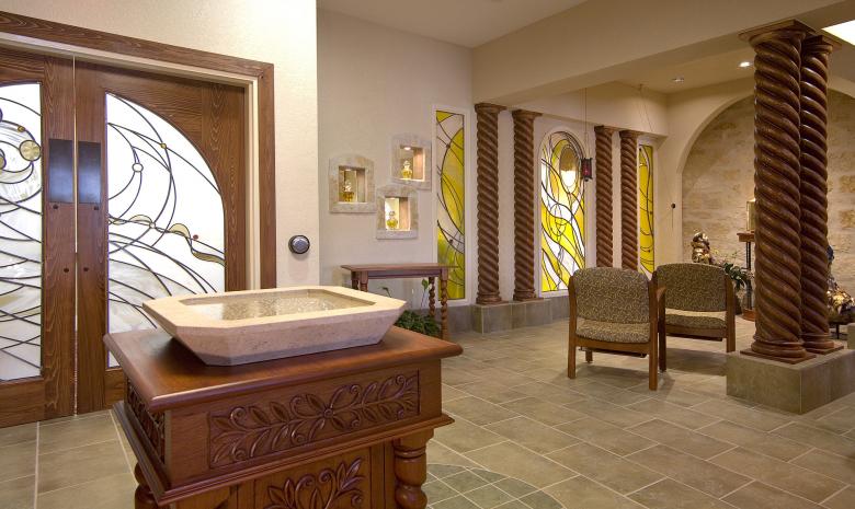An architectural photo of the interior of a senior living facility.